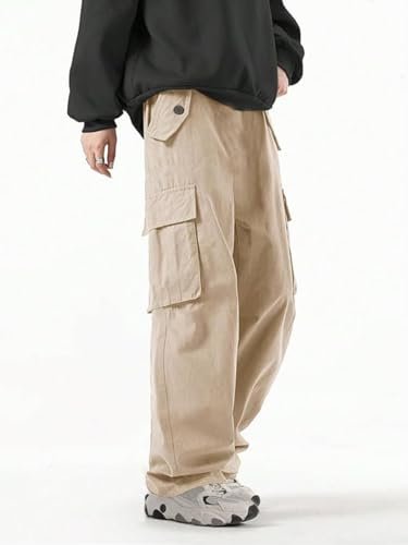 GRECIILOOKS Men's Loose Low Rise Cargo Pants | Baggy 6 Pocket Lower Pant | Casual Cotton Pents | Formal Trousers Brown - Image 4