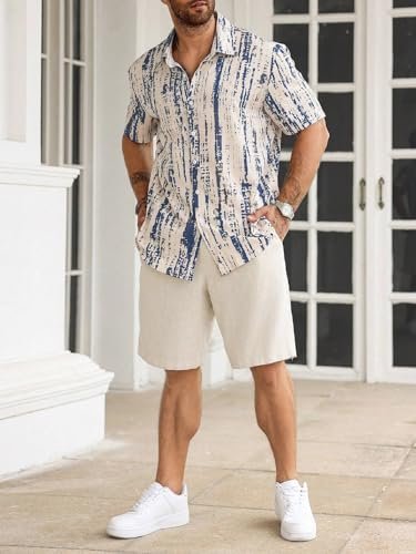 Lymio Mens Clothing Cotton Regular Fit Printed Casual Shirt Beige Blue (Tiedite-Cream-Blue-L) - Image 5