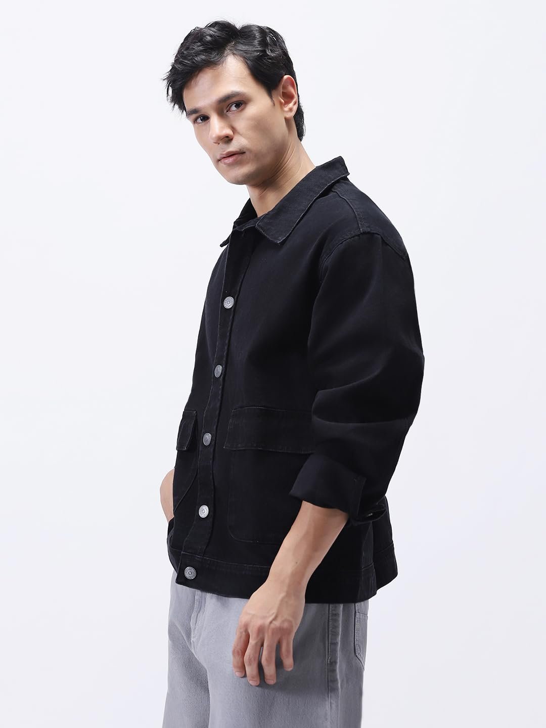 Urbano Fashion Men's Black Relaxed Fit Full Sleeve Utility Denim Jacket (jakt-denimutfl-black-xl) - Image 6