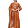 KLOSIA Women Printed Anarkali Kurta and Pant Set with Dupatta (in, Alpha, 5XL, Rust)