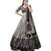HMJK ENTERPRISE Women's Trending Designeer Tussar Silk Lehenga Choli Print with Foil Work With Unstitched Blouse Patola Print Adorned with Foil Work For Navrati || Wedding (1217 Black)