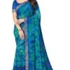 SIRIL Women's Lace & Printed Chiffon Saree with Blouse(2206S934_Blue & Multi)