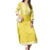 GoSriKi Women's Cotton Blend Chikankari Embroidered Straight Kurta (STHO-Yellow-GS_M_Yellow_Medium)