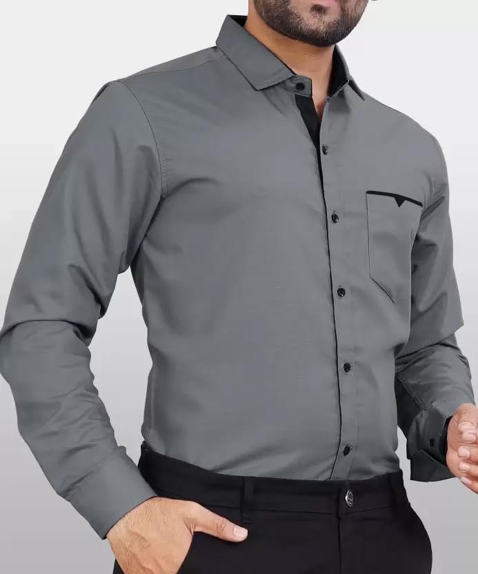 CB-COLEBROOK Men Regular Fit Solid Spread Collar Casual Shirt (X-Large, Cadet Grey) - Image 7