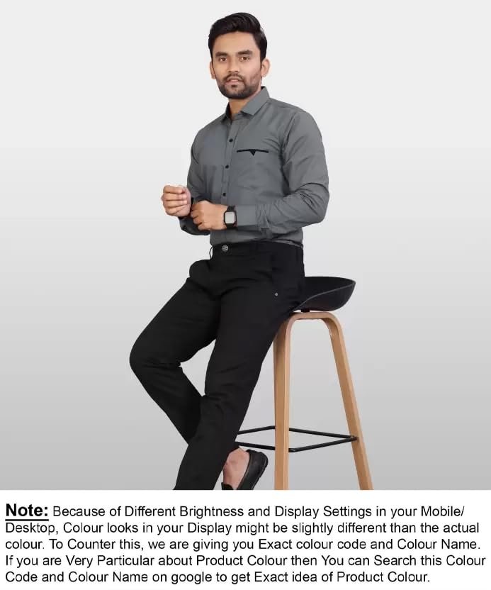 CB-COLEBROOK Men Regular Fit Solid Spread Collar Casual Shirt (X-Large, Cadet Grey) - Image 4