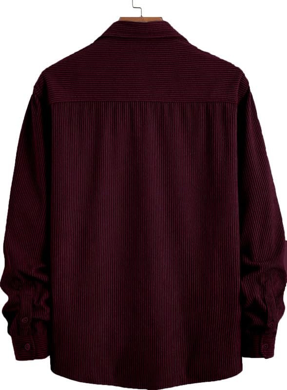 MiraMichi Men's Full Sleeve Corduroy Striped Casual Jacket, Ideal for Stylish Everyday Outfits (Wine, L) - Image 7