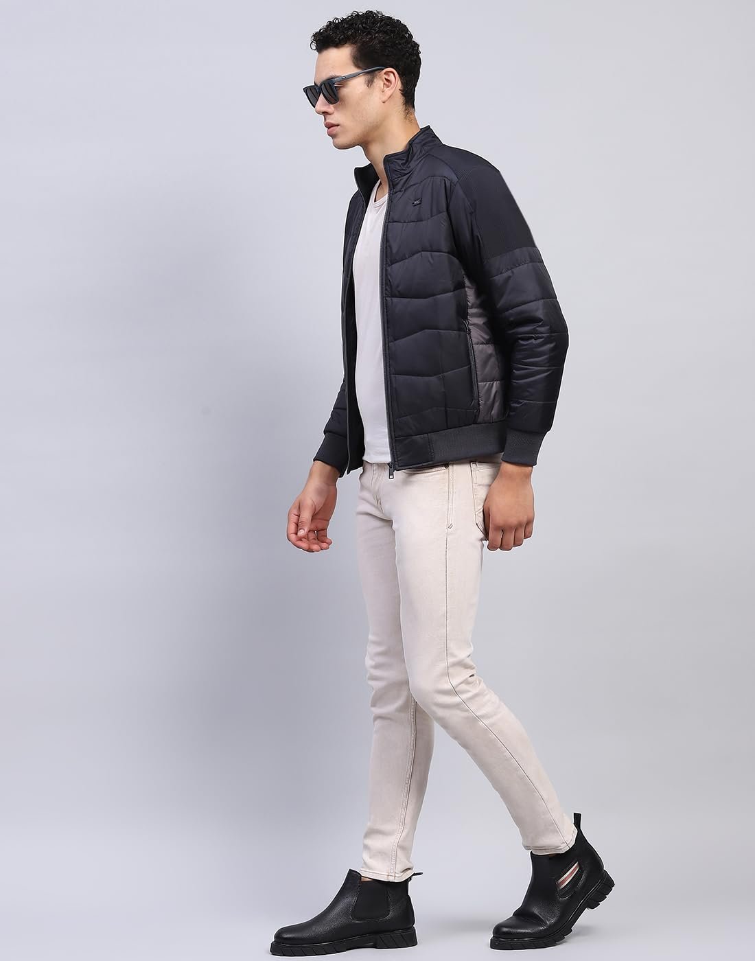 Monte Carlo Mens Solid Navy Blue Mock Neck Full Sleeve Jacket (224066754-2-46) - Image 3