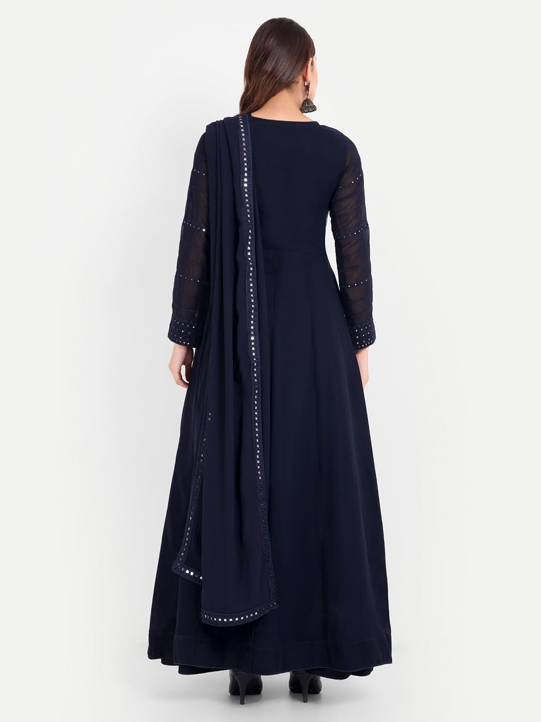 TRENDMALLS Women's Georgette Embroidery Unstitched Salwar Suit Set Kurta Lehenga Set With Dupatta (G129-Blue-S) - Image 8