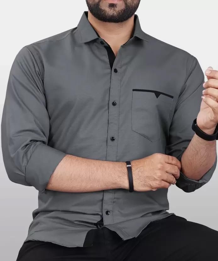 CB-COLEBROOK Men Regular Fit Solid Spread Collar Casual Shirt (X-Large, Cadet Grey) - Image 6