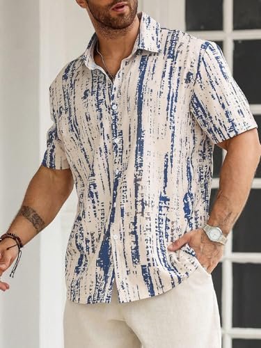 Lymio Mens Clothing Cotton Regular Fit Printed Casual Shirt Beige Blue (Tiedite-Cream-Blue-L) - Image 7