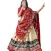 Women's Dot & Ikkat Print With foil work Tussar Silk Lehenga Choli Set (MIRROR WHITE)