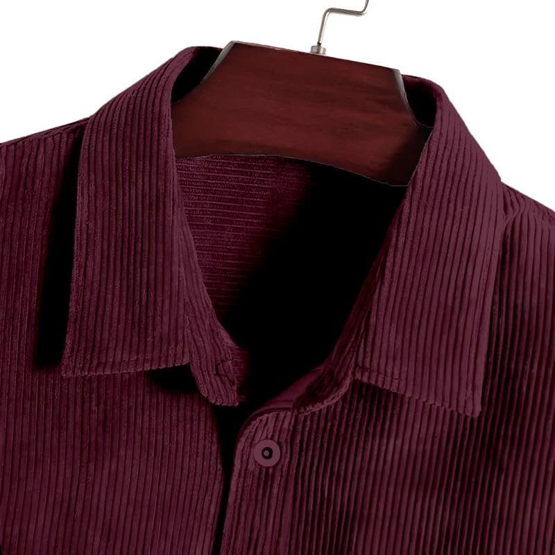 MiraMichi Men's Full Sleeve Corduroy Striped Casual Jacket, Ideal for Stylish Everyday Outfits (Wine, L) - Image 6