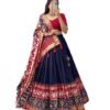 Women's Trending Designeer Tussar Silk Lehenga Choli Print with Foil Work With Unstitched Blouse Patola Print Adorned with Foil Work For Navrati || Wedding (MIRROR NAVY BLUE)