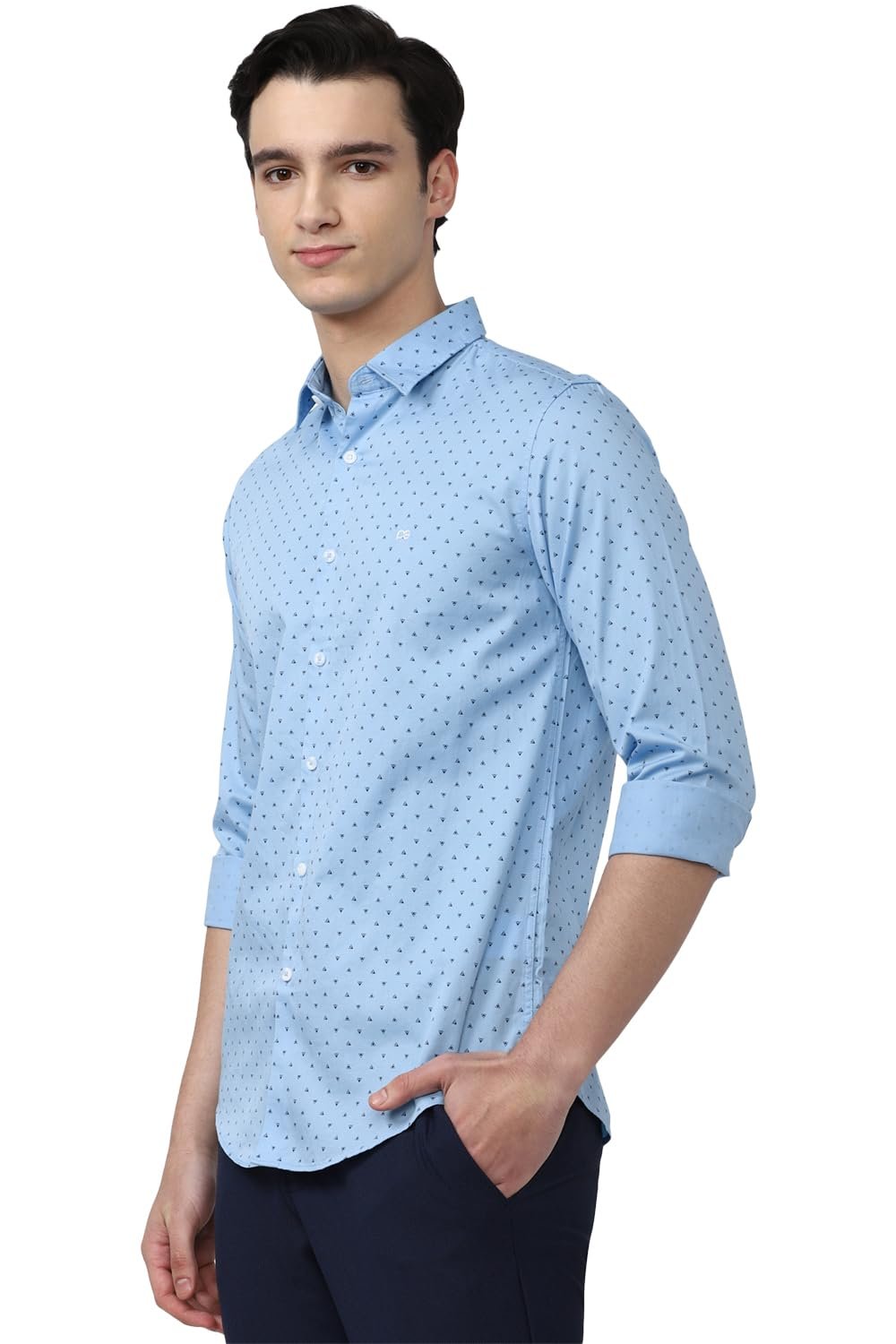 Peter England Men's Printed Slim Fit Party Branded Insignia Full Sleeve Casual Shirt Cotton Light Blue - Image 5