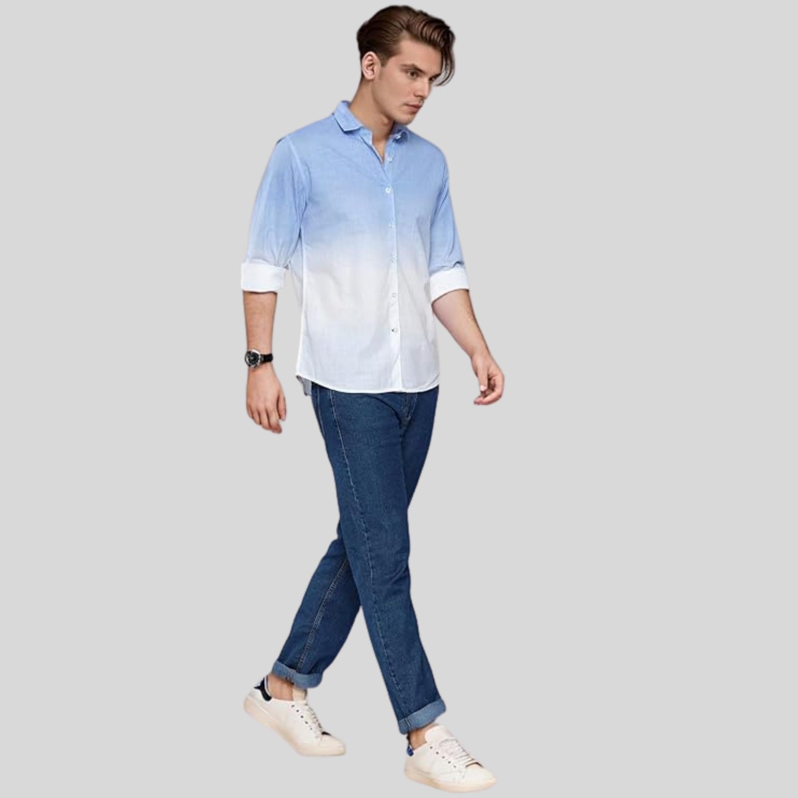 IndoPrimo Men's Cotton Casual Solid Shirt for Men Full Sleeves (X-Large, Sky - White) - Image 2