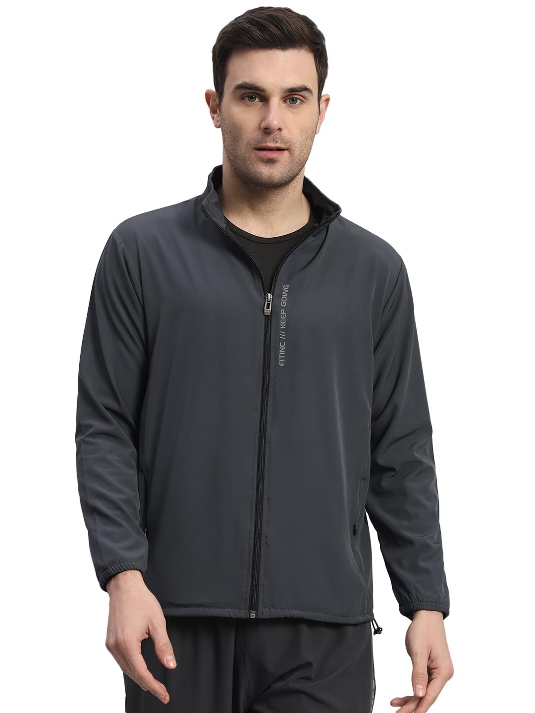 FITINC Sports Jacket for Men with Two Hidden Zipper Pockets - Grey(Medium)
