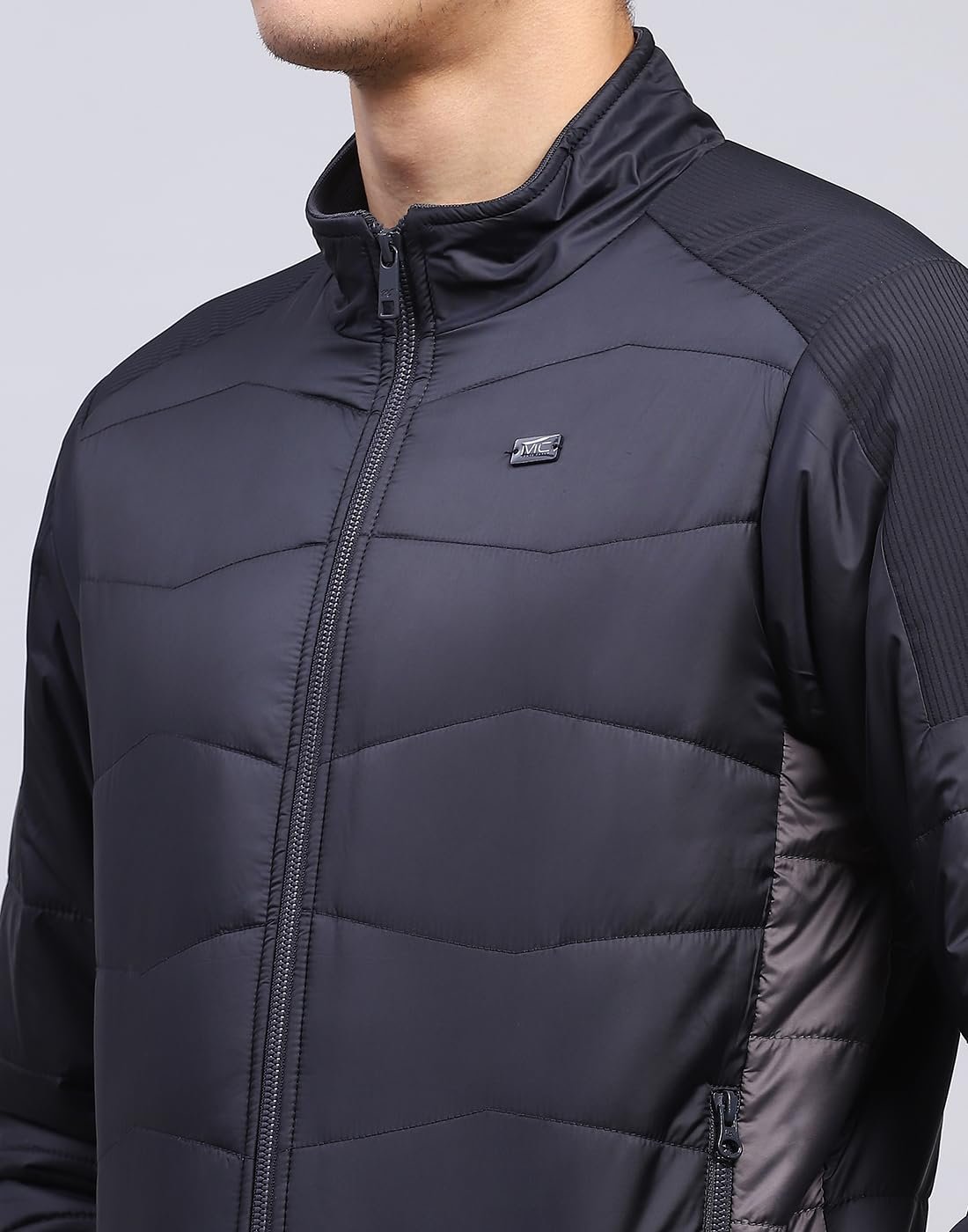 Monte Carlo Mens Solid Navy Blue Mock Neck Full Sleeve Jacket (224066754-2-46) - Image 2