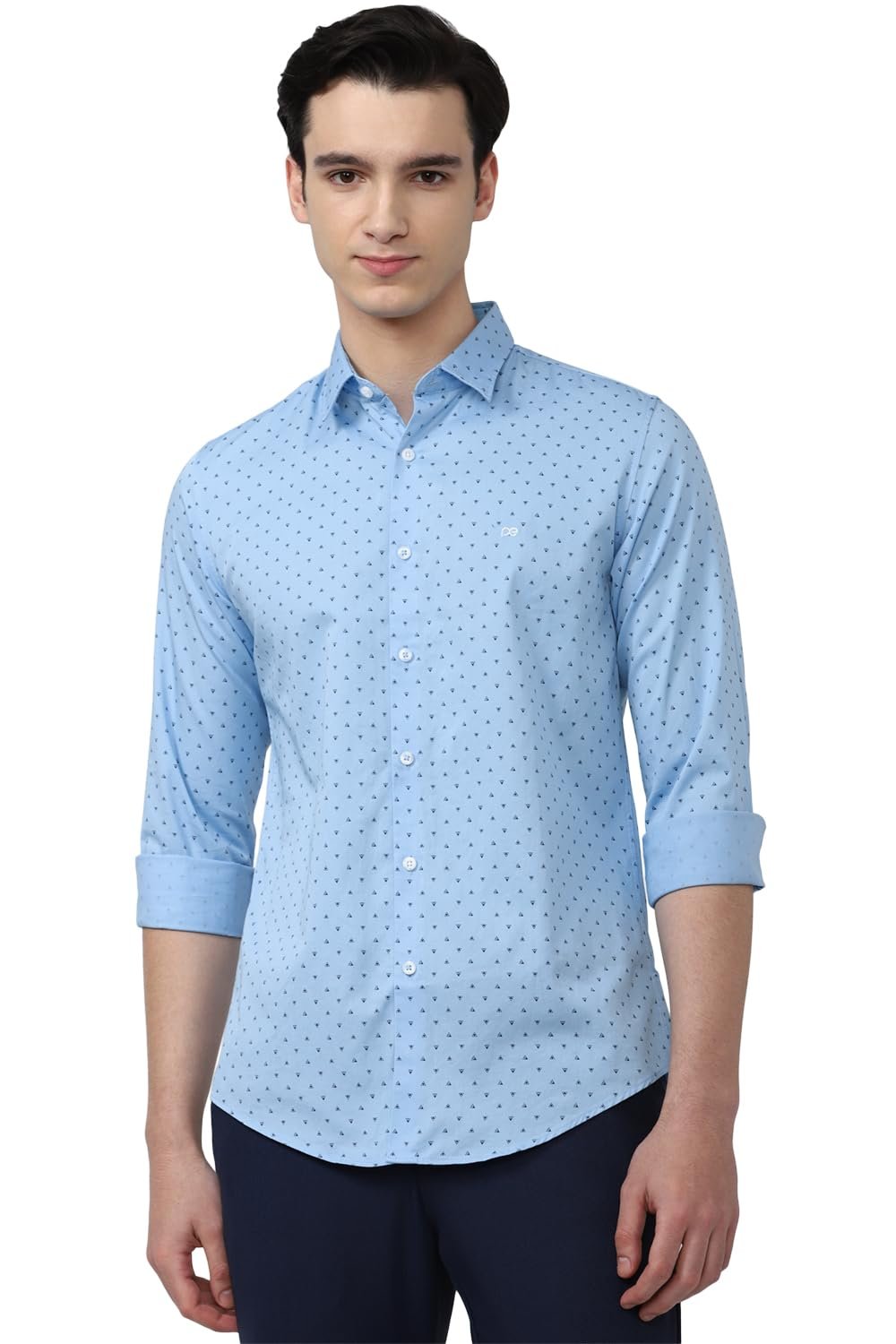 Peter England Men's Printed Slim Fit Party Branded Insignia Full Sleeve Casual Shirt Cotton Light Blue