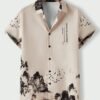 Lycra Fabric Digital Printed Half Sleeve Shirt Beige