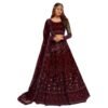 ZAALIMA FASHION Women`s Net Embroidered Silver Work Semi Stitched lehenga Choli (MAROON)