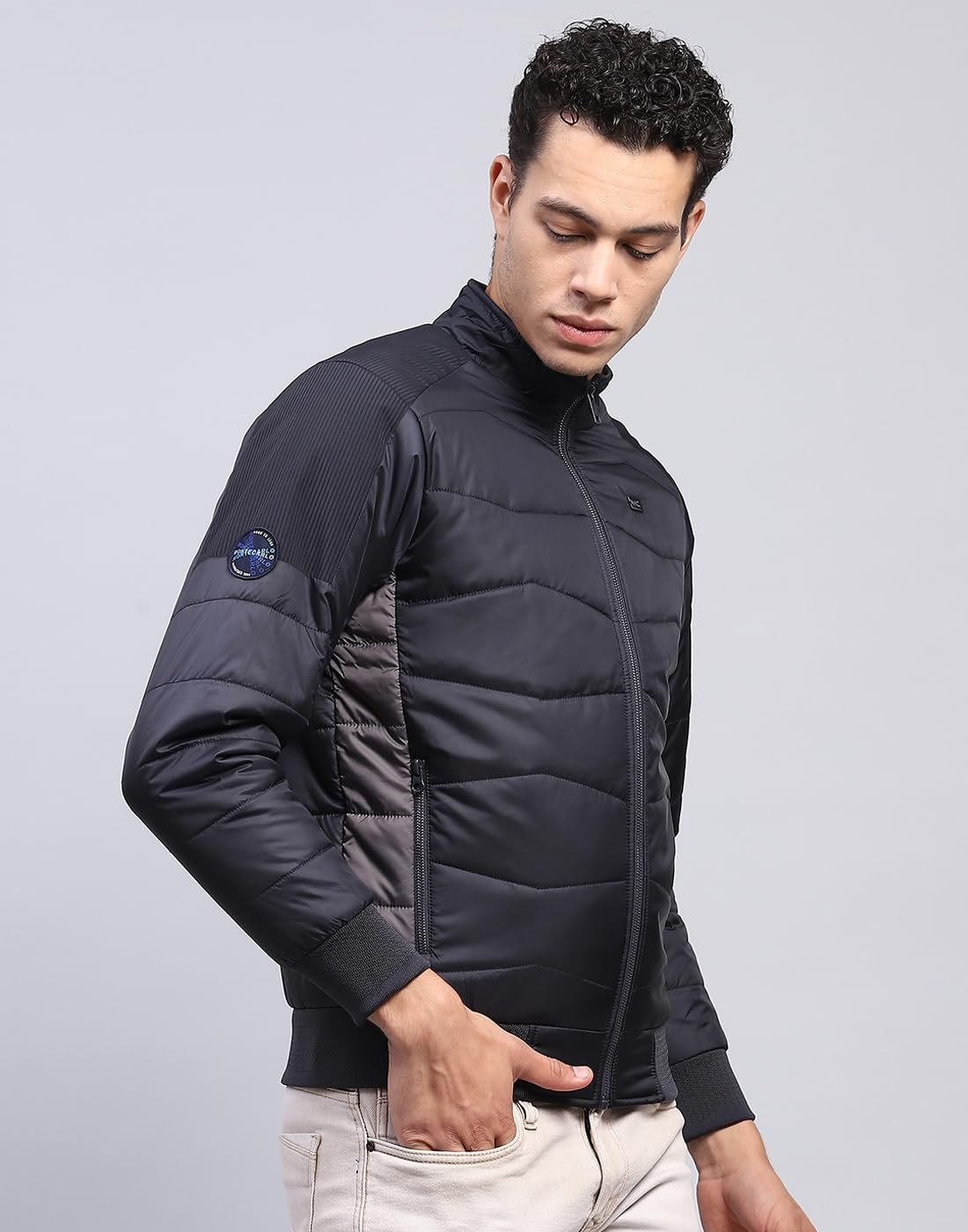 Monte Carlo Mens Solid Navy Blue Mock Neck Full Sleeve Jacket (224066754-2-46) - Image 5