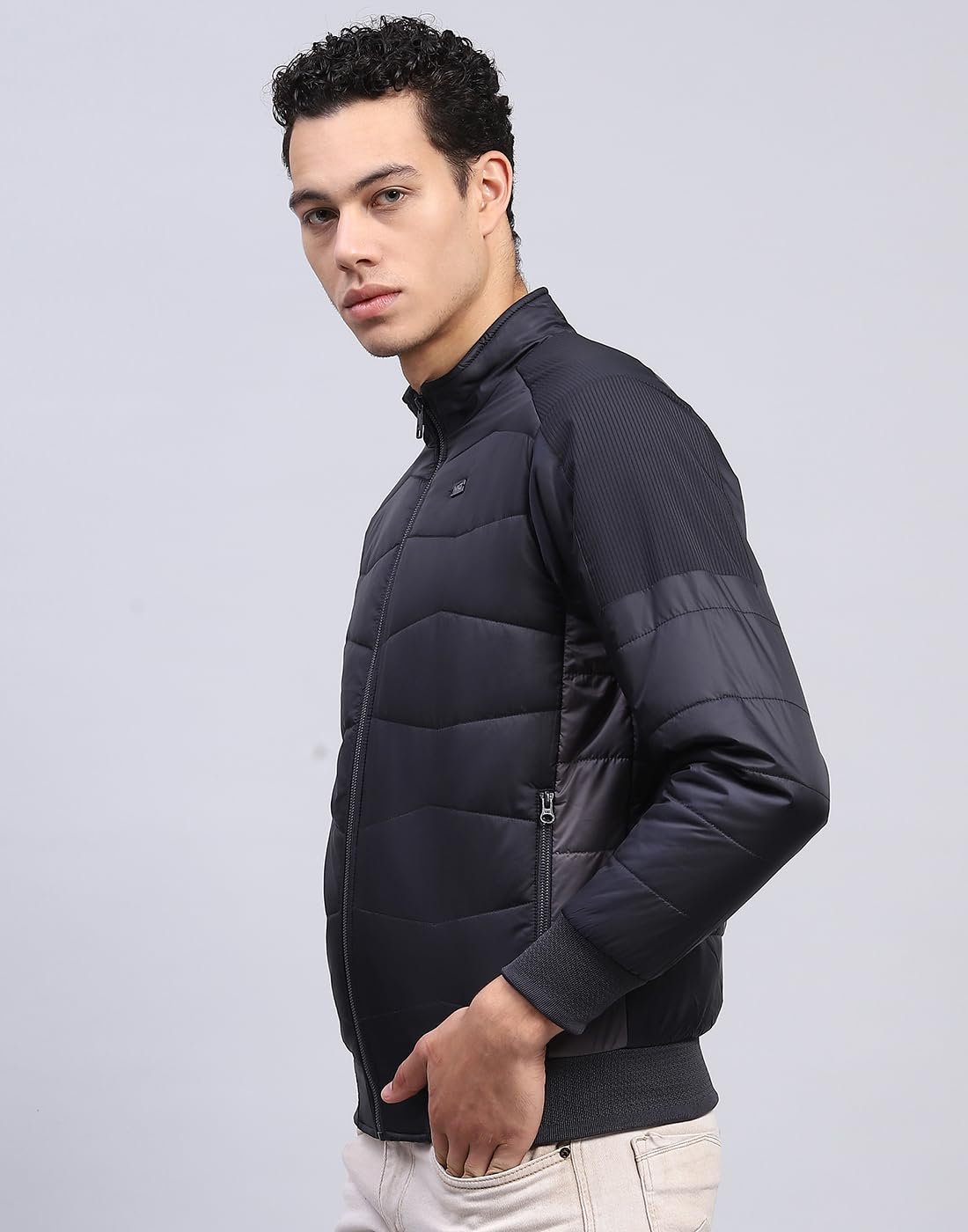 Monte Carlo Mens Solid Navy Blue Mock Neck Full Sleeve Jacket (224066754-2-46) - Image 6