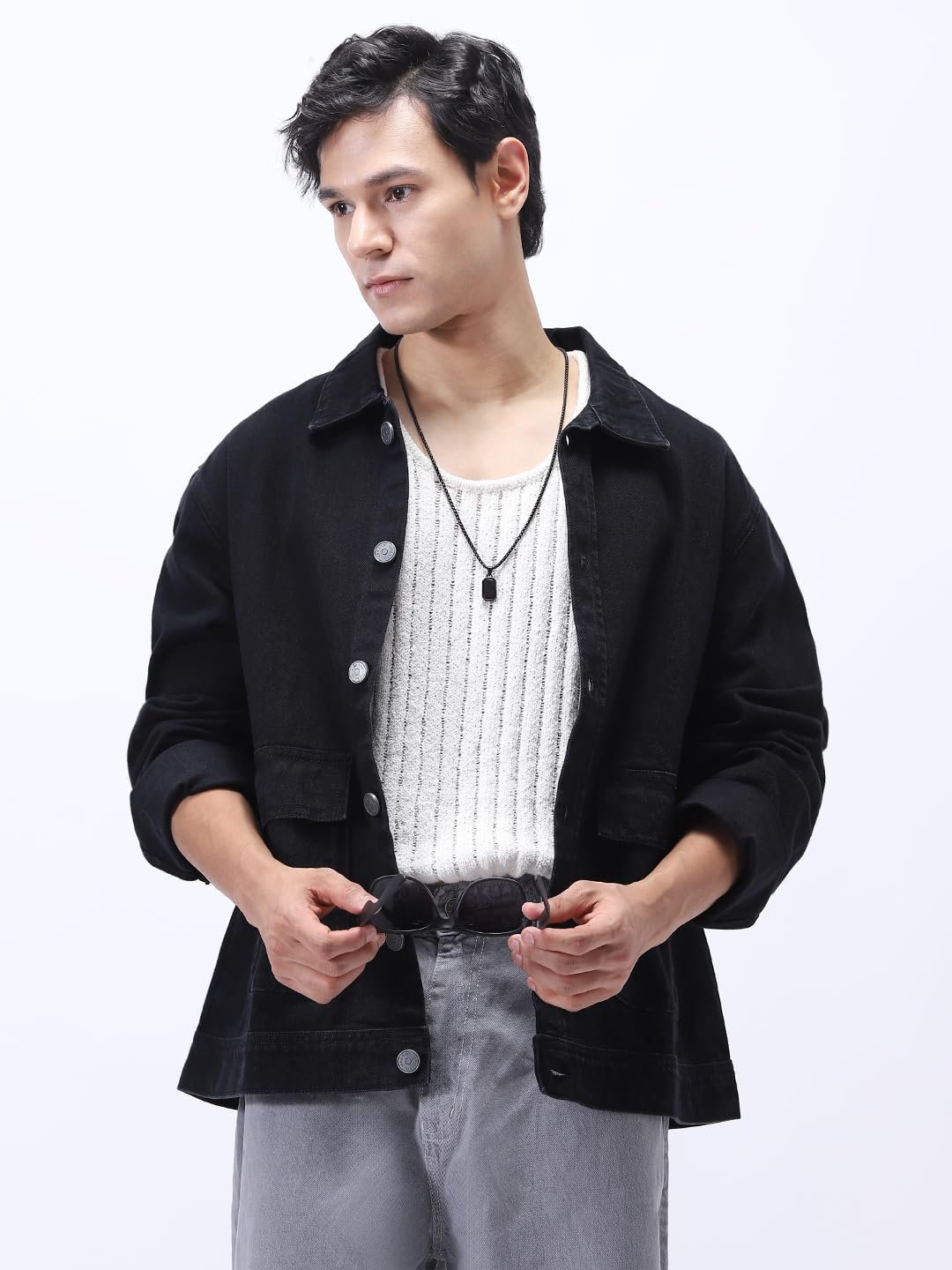 Urbano Fashion Men's Black Relaxed Fit Full Sleeve Utility Denim Jacket (jakt-denimutfl-black-xl) - Image 7