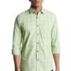 Peter England Men's Cotton Slim Fit Checkered Casual Everyday Full Sleeve Shirt | Green, 39