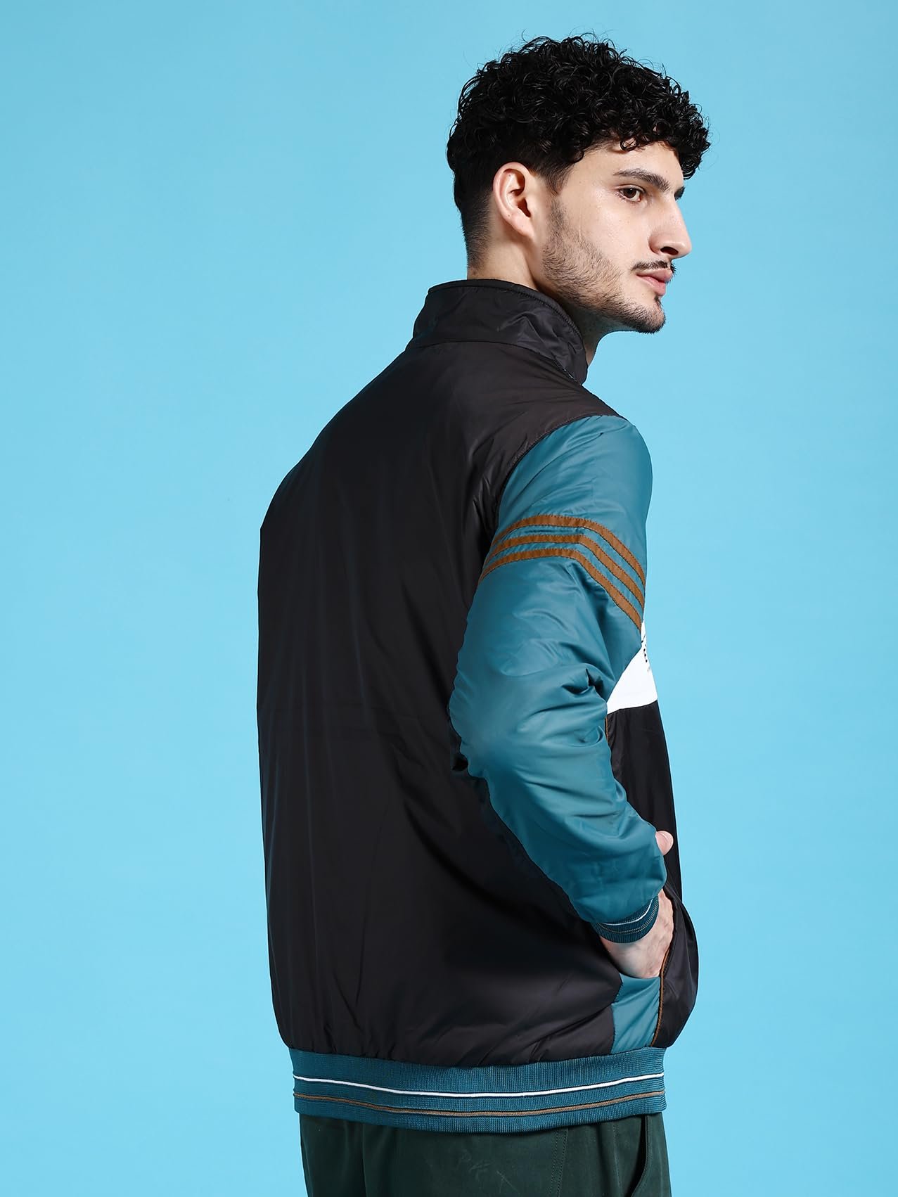 The Indian Garage Co Men Black Regular Fit Colourblocked Bomber Jacket - Image 7