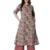rytras Women's Cotton Printed A-Line Kurta with Palazzo Pant Set(Maroon,RYT583,XL)