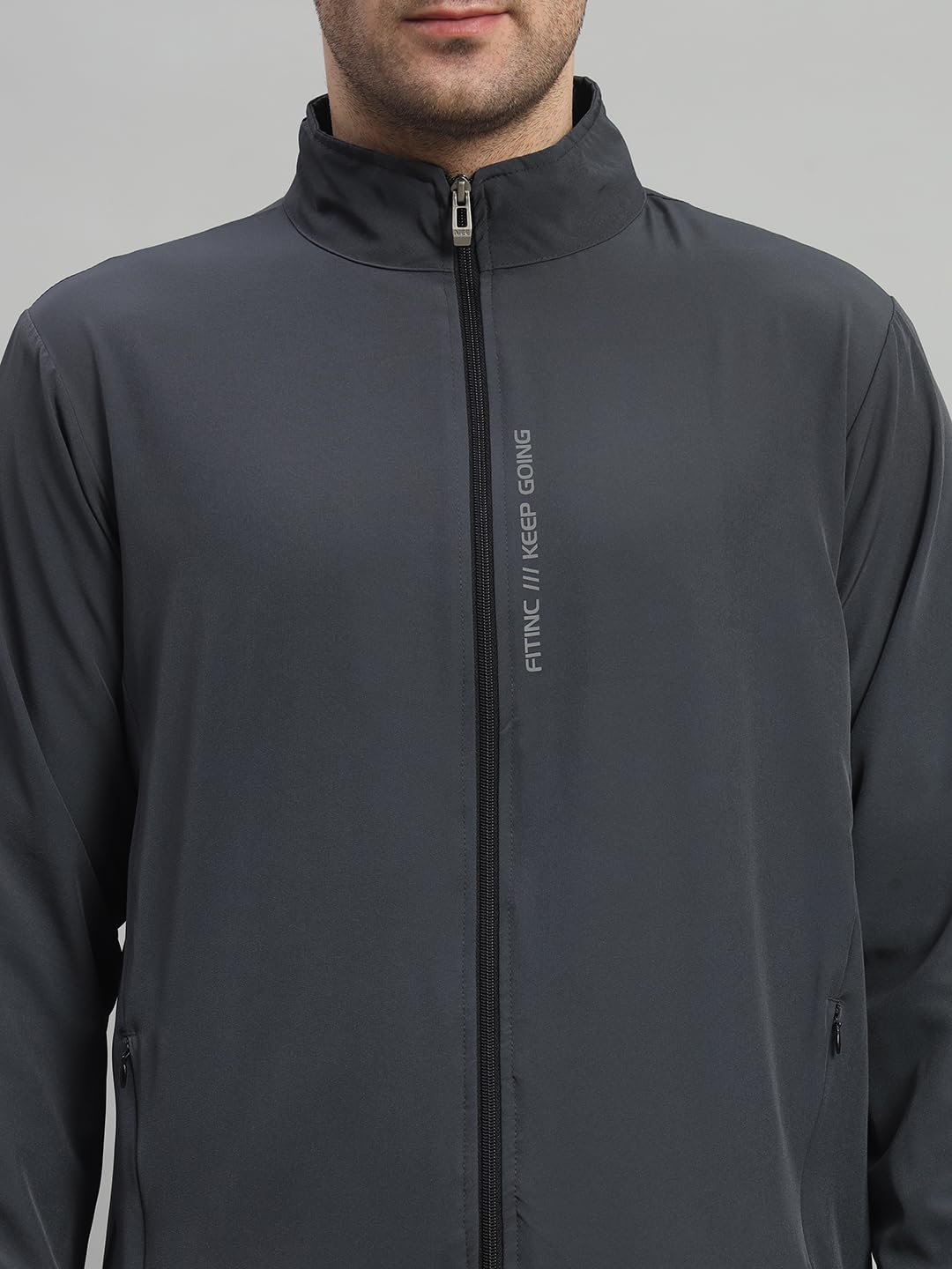 FITINC Sports Jacket for Men with Two Hidden Zipper Pockets - Grey(Medium) - Image 3