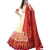 Women's Trending Designeer Tussar Silk Lehenga Choli Print with Foil Work With Unstitched Blouse Patola Print Adorned with Foil Work For Navrati || Wedding (MORANI WHITE)