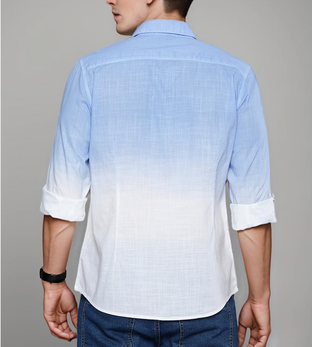 IndoPrimo Men's Cotton Casual Solid Shirt for Men Full Sleeves (X-Large, Sky - White) - Image 3