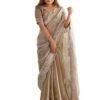 Satrani Women's Tissue Silk Dyed Sequin Embroidery & Scollped Border Festive Saree with Unstitched Blouse Piece (4218S6634NA_Beige)