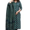 LookMark Women's Printed Cotton Blend Straight Kurta Pant Dupatta Set - Stylish Ethnic Wear for Women (AZ-LM-OG-KS2116-XXL) Green