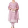 Amazon Brand - Myx Women's Embroidered Cotton Kurta Pant Set with Organza Dupatta (SS25-MYX-SUR-KS-18_Mauve_XL)