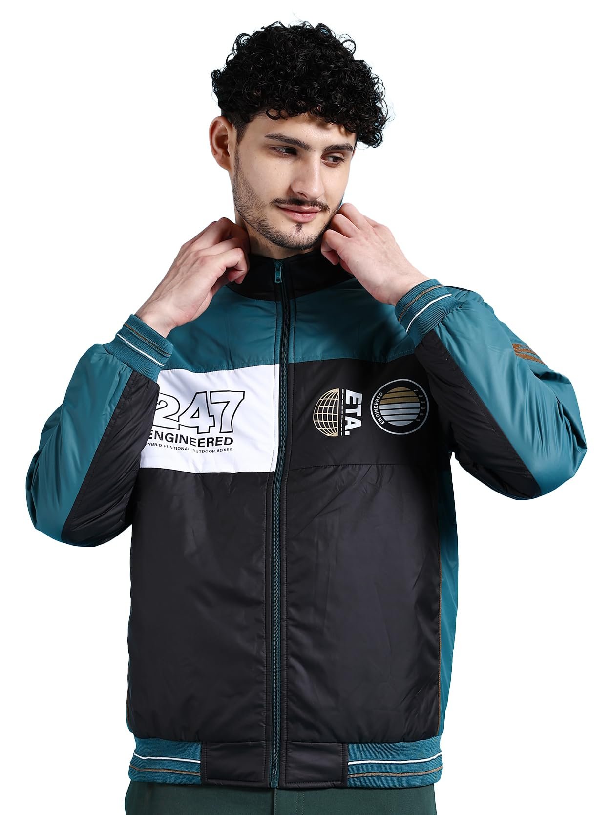 The Indian Garage Co Men Black Regular Fit Colourblocked Bomber Jacket