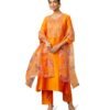 Amazon Brand - Myx Women's Kurta Pant Set with Embroidered Organza Dupatta | Viscose,Rayon | A-line fit (AW24-MYX-SKD-VN-06_Saffron_XS)