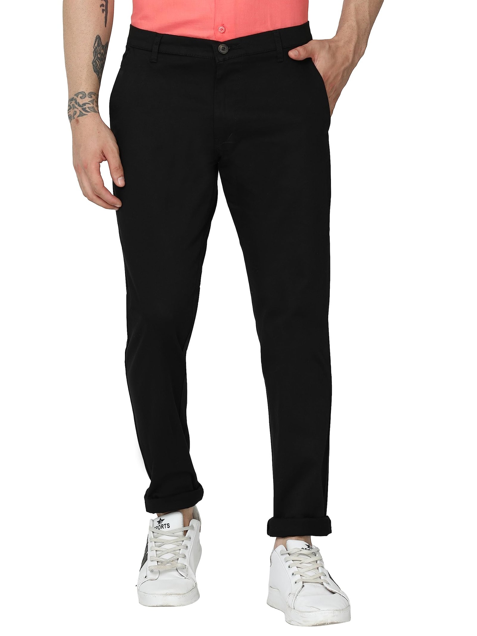 Miraan Men's Soft Cotton Regular-fit Mid-rise Casual Pants (SIGPANTBLACK44_Black_44)