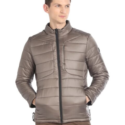 Arrow Men's Polyester Regular Jacket (ASAGJK4769_Brown and Olive, Medium