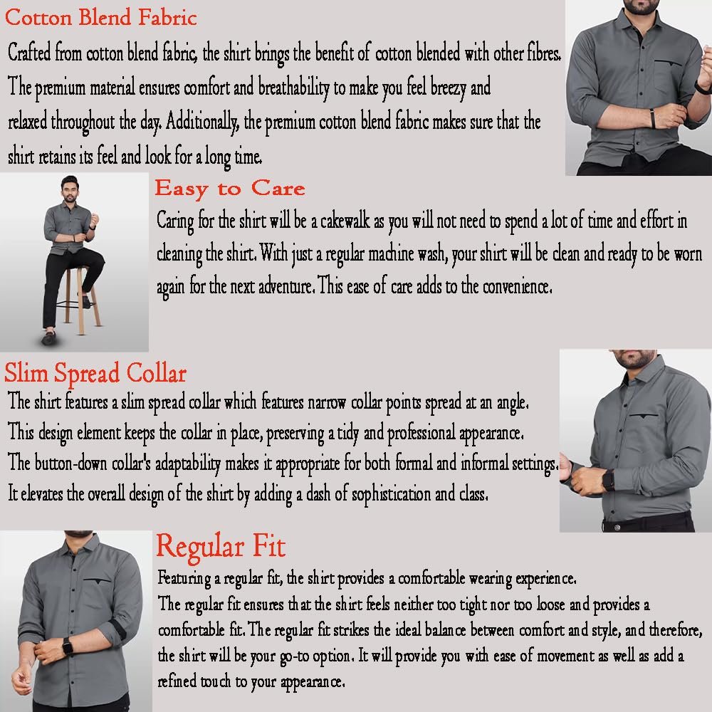 CB-COLEBROOK Men Regular Fit Solid Spread Collar Casual Shirt (X-Large, Cadet Grey) - Image 2