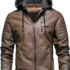 Blaq Ash Men's Faux Leather Hooded Motorcycle Jacket (IN, Alpha, L, Light Brown)