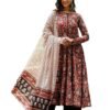 Nermosa Women Printed Anarkali Kurta and Pant Set with Dupatta (in, Alpha, 2XL, Maroon)