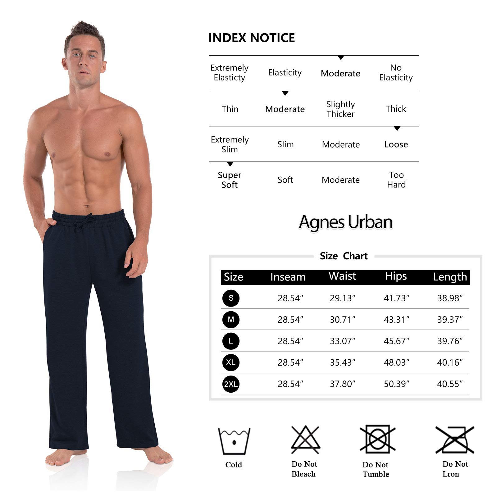 Agnes Urban Men's Joggers Sweatpants Open Bottom Straight Leg Casual Loose Fit Running Athletic Jersey Pants with Pockets, Navy Blue, Large - Image 2