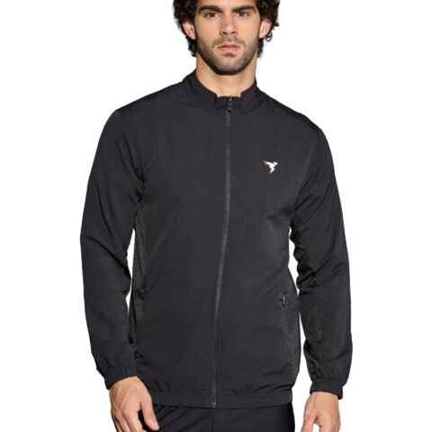 TECHNOSPORT Polyester Men's Lightweight Woven High Neck Sporty Jacket |Black|Size-2XL(PM-86), Standard Length