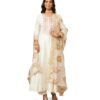 Amazon Brand - Myx Women's Embroidered Anarkali Kurta Pant Set with Organza Dupatta | Viscose,Rayon | A-line fit (AW24-MYX-SKD-VN-03_Off-White_XL)