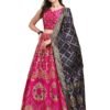 PURVAJA Women's Jacquard Semi-Stitched Lehenga choli (Amayra-Pink_Pink_Free Size)