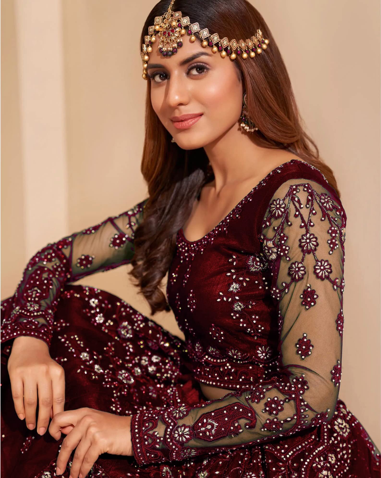 ZAALIMA FASHION Women`s Net Embroidered Silver Work Semi Stitched lehenga Choli (MAROON) - Image 5