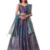 PURVAJA Women's Jacquard Semi-Stitched Lehenga choli (Lihaaz-Navy-Blue_Navy-Blue_Free Size)