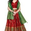 PURVAJA Women's Jacquard Semi-Stitched Lehenga choli (Swastik-Red_Red_Free Size)
